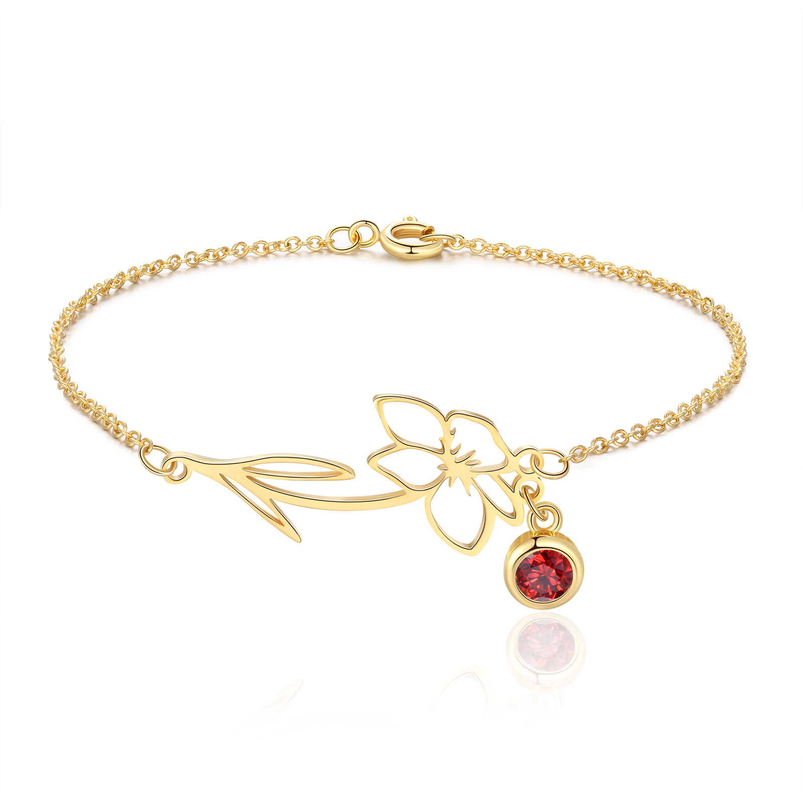 Personalised Birthflower Bracelet With 1 Birthstone Gift For Women