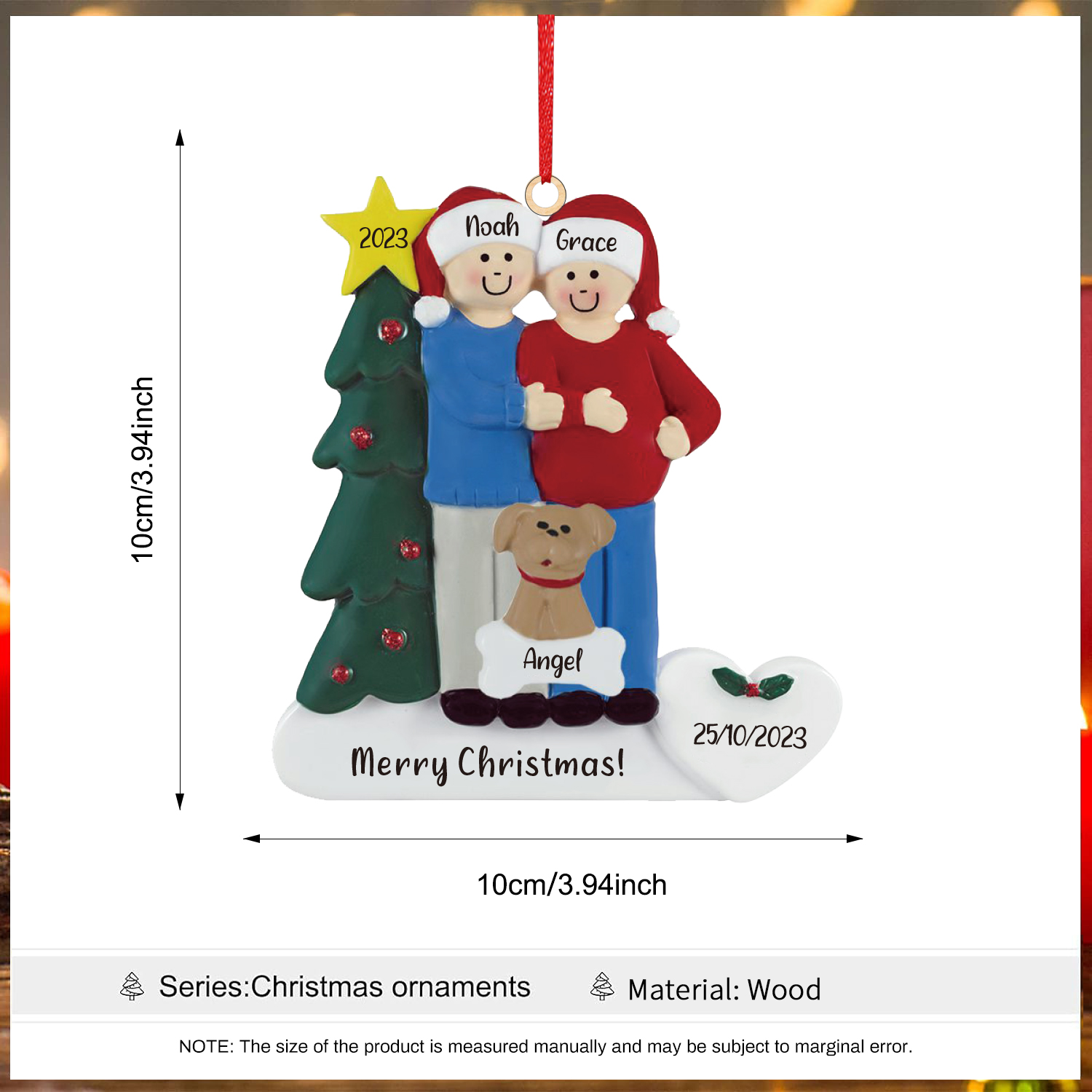 3 Names-Personalised Family Wooden Christmas Xmas Tree Decoration Ornament-Custom 3 Names And Dates Hanging Ornament Gifts For Family