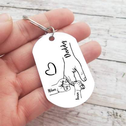 2 Names - Personalised Holding Hands Keyring with name and text Gift for Dad