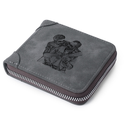 Photo Personalised Leather Zipper Men's Wallet Custom Text Fold Wallet With Gift Box for Dad