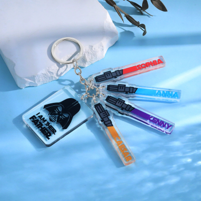4 Names - Personalised Name Acrylic Star Wars Keyring - I Am Their Father - Gift for Dad