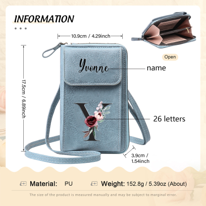 Custom Purse-Personalised Women's Leather Wallet Custom Letter & Name Mobile Phone Wallet Zipper Crossbody Bag