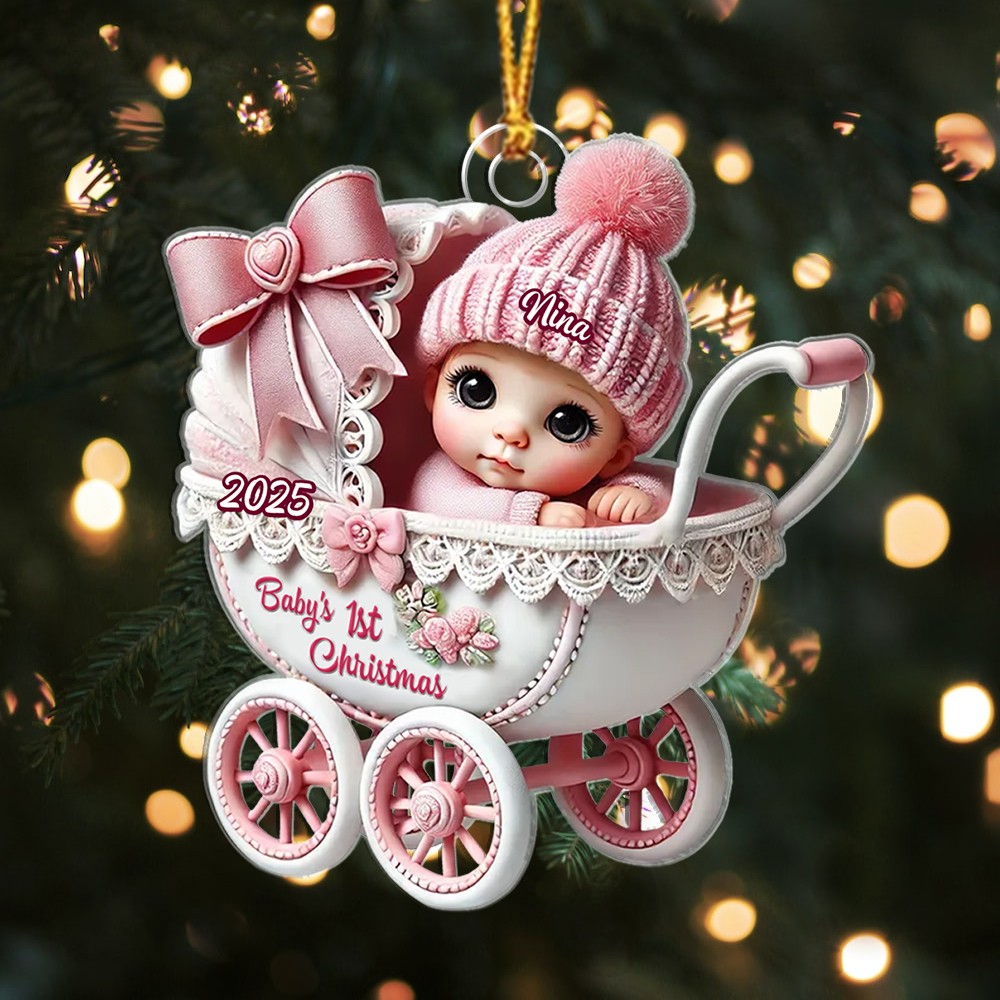 Personalised Pink Pram Baby's 1st Christmas Ornament