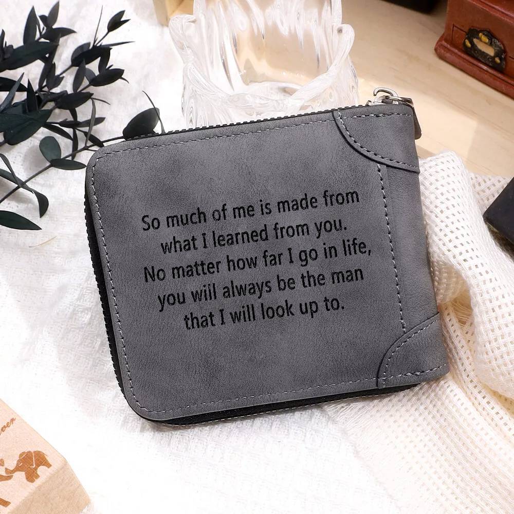 Photo Personalised Leather Zipper Men's Wallet Custom Text Fold Wallet With Gift Box for Dad