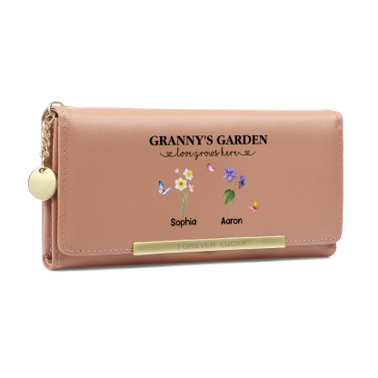 Grandparents Day Grandma Wallet Customised with 1-6 Birth Flowers and Names Mother’s Day Gift | Jessemade
