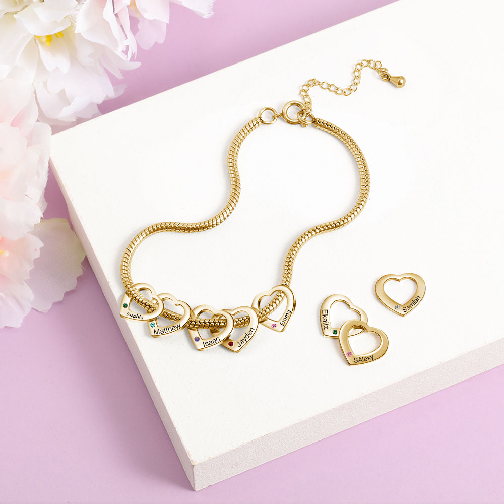 5 Names & 5 Birthstones Heart Charm Custom Birthstone Anklet – Mother’s Day Gift with Love | Jessemade