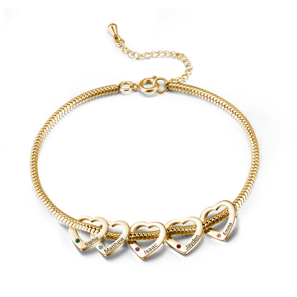 5 Names & 5 Birthstones Heart Charm Custom Birthstone Anklet – Mother’s Day Gift with Love | Jessemade