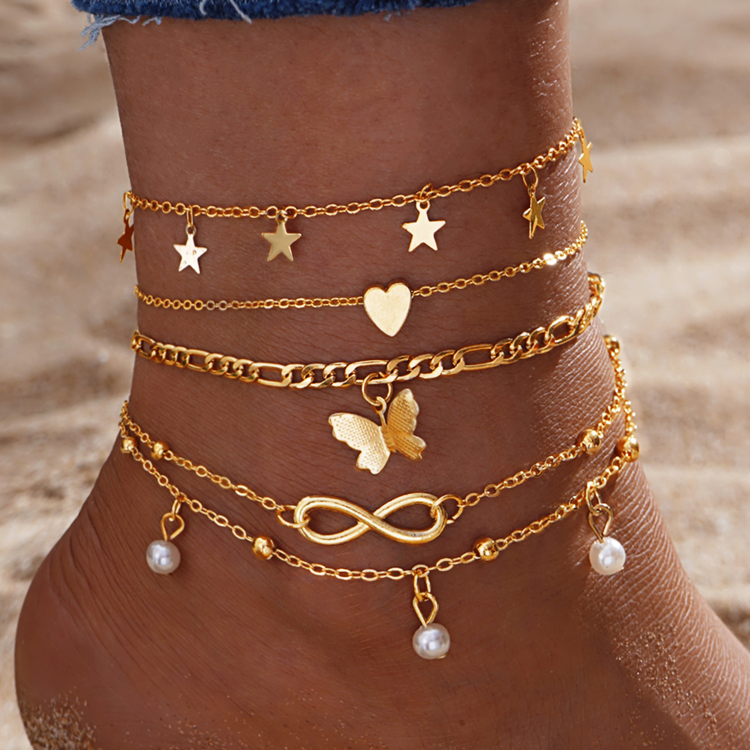 Elegant Gold Star Anklet Set with Pearl and Crystal Accents Perfect Gift for Women and Girls Jessemade