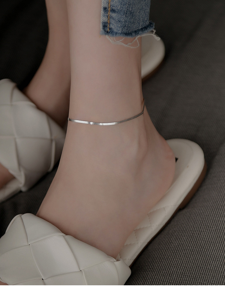 Minimalist Silver Flat Snake Chain Anklet – Sleek Ankle Bracelet for Women | Jessemade