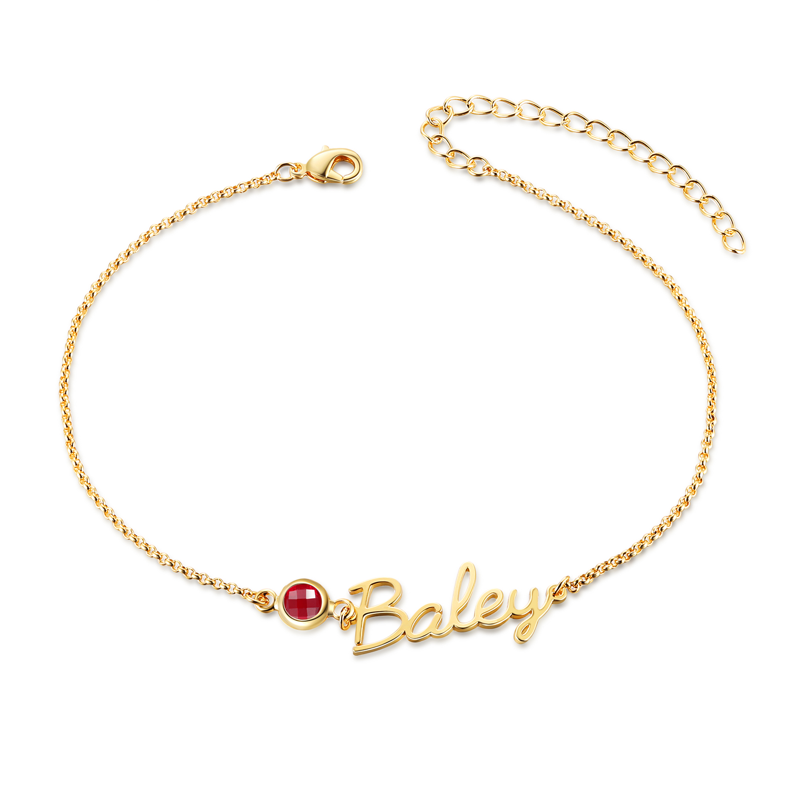 Personalised Name Anklet with Birthstone – Unique Script Name & Birthstone, Personalised Gold Jewellery Gift