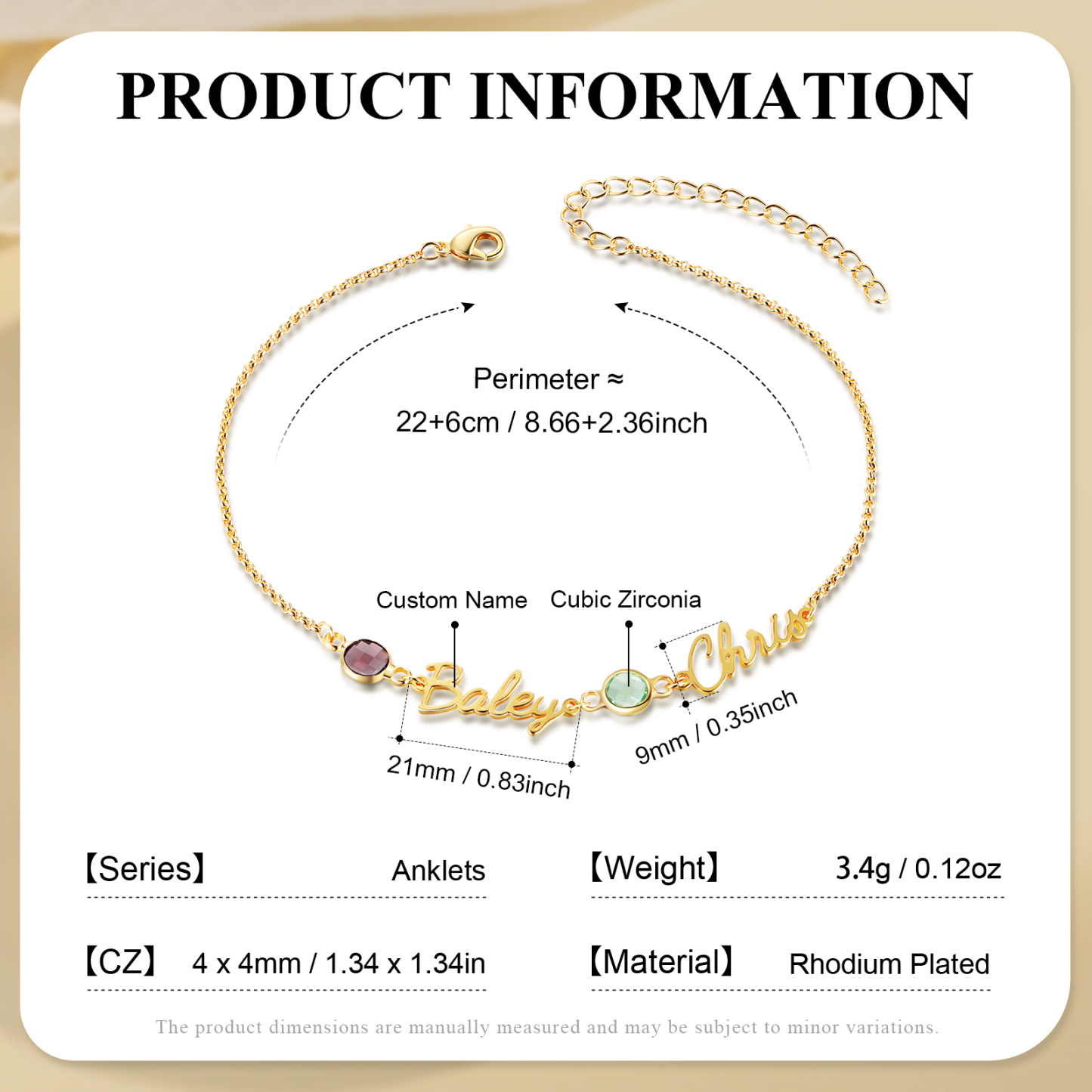 Personalised 1-5 Names Anklet with Birthstone – Custom Gold Jewellery Gift | Jessemade