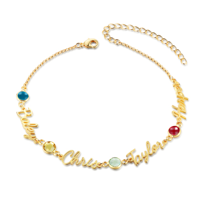 Personalised 1-5 Names Anklet with Birthstone – Custom Gold Jewellery Gift | Jessemade