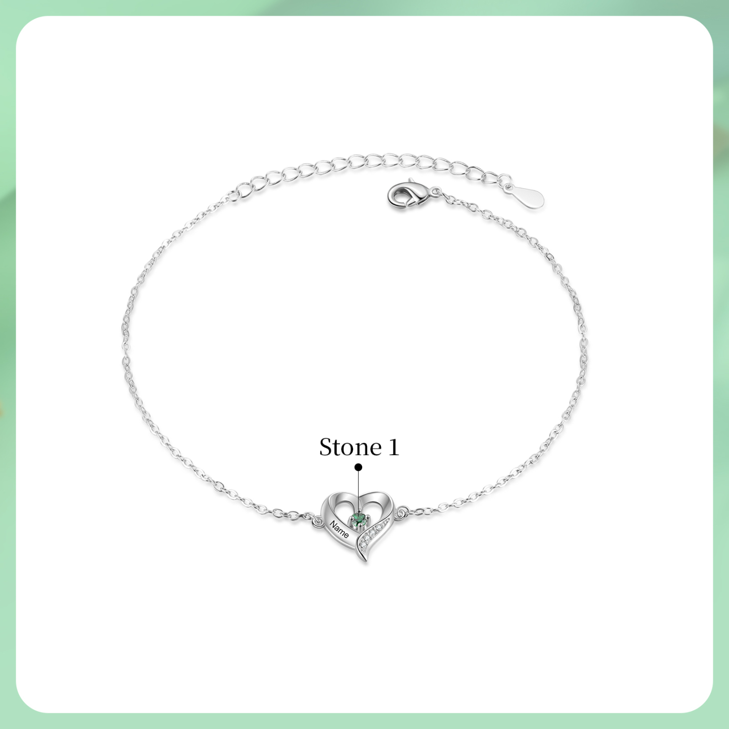 Personalised Heart Anklet – Custom Birthstone & Name, Unique Gift for Her
