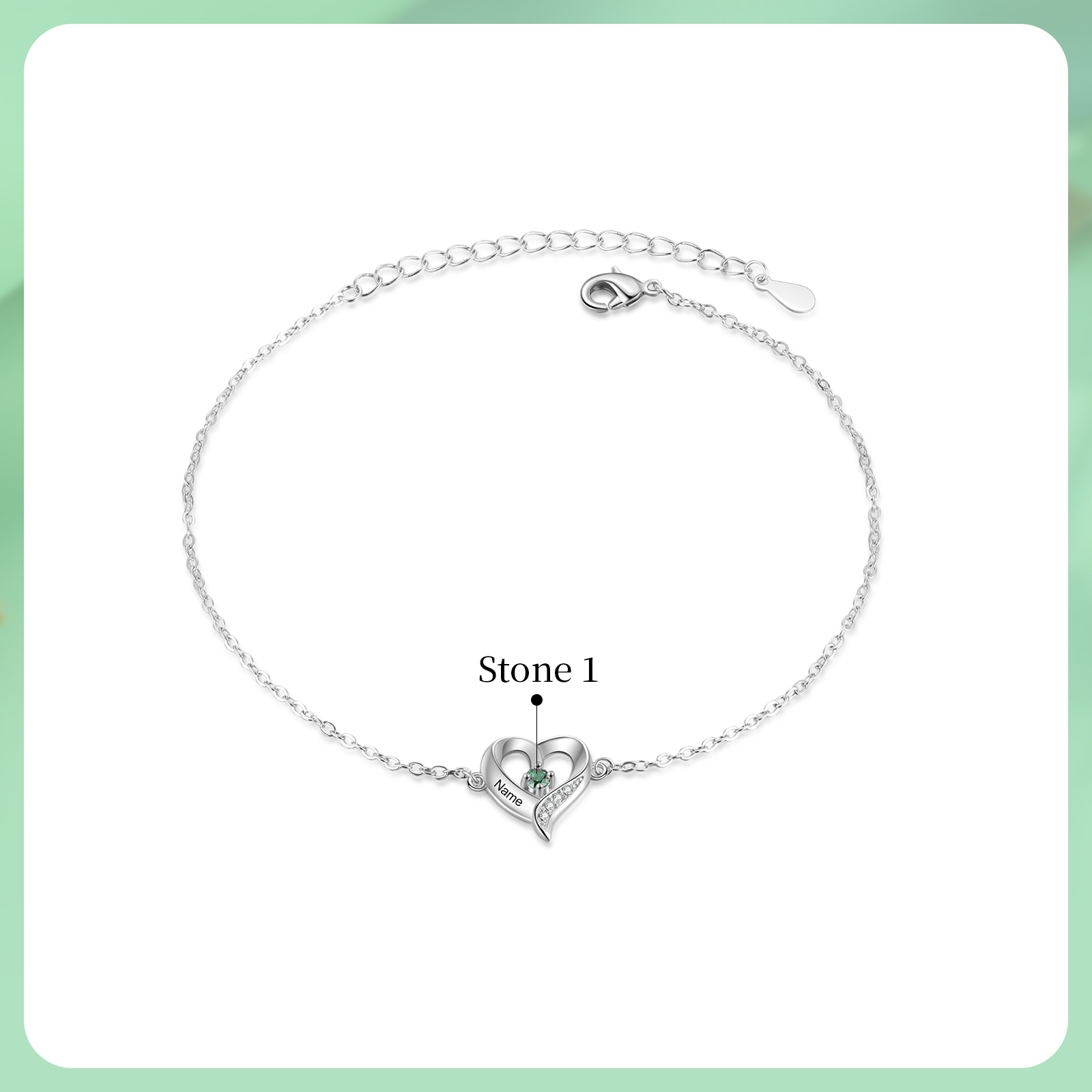 Personalised Heart Anklet – Custom Birthstone & Name, Unique Gift for Her