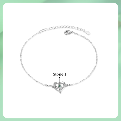 Personalised Heart Anklet – Custom Birthstone & Name, Unique Gift for Her