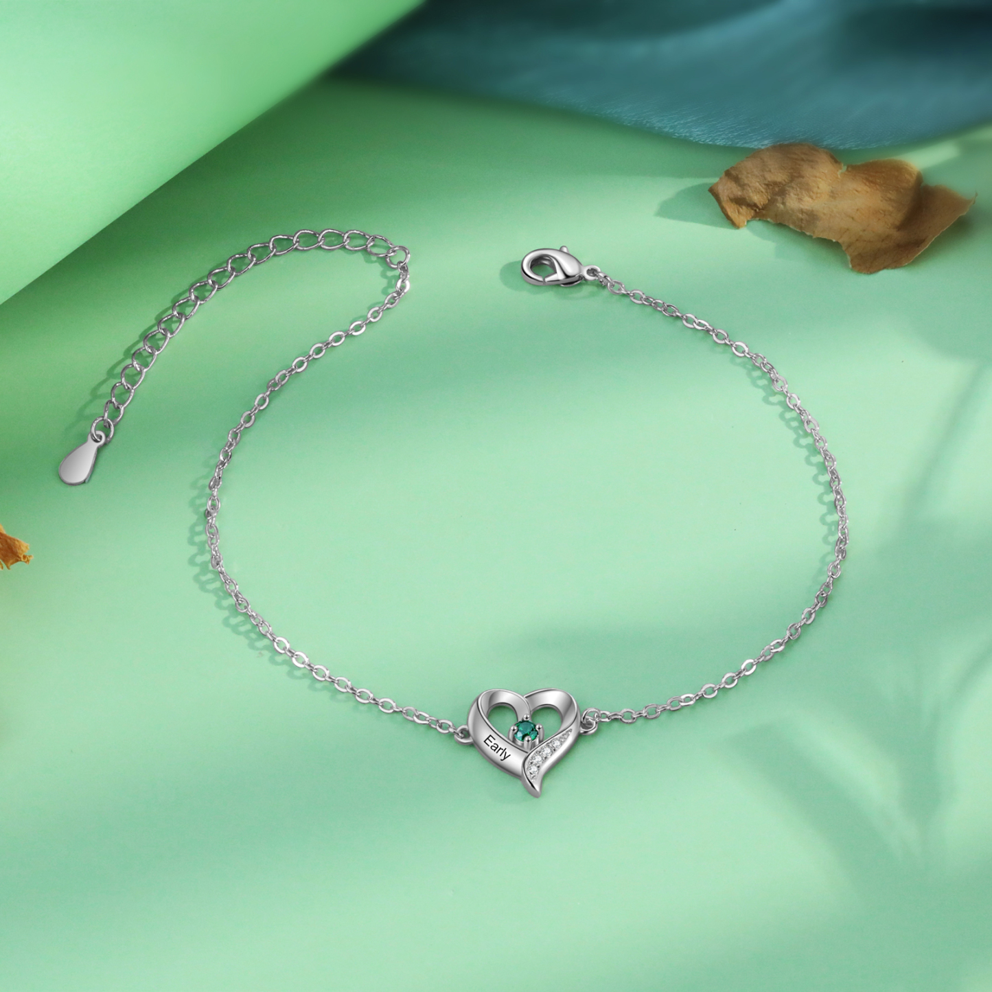 Personalised Heart Anklet – Custom Birthstone & Name, Unique Gift for Her
