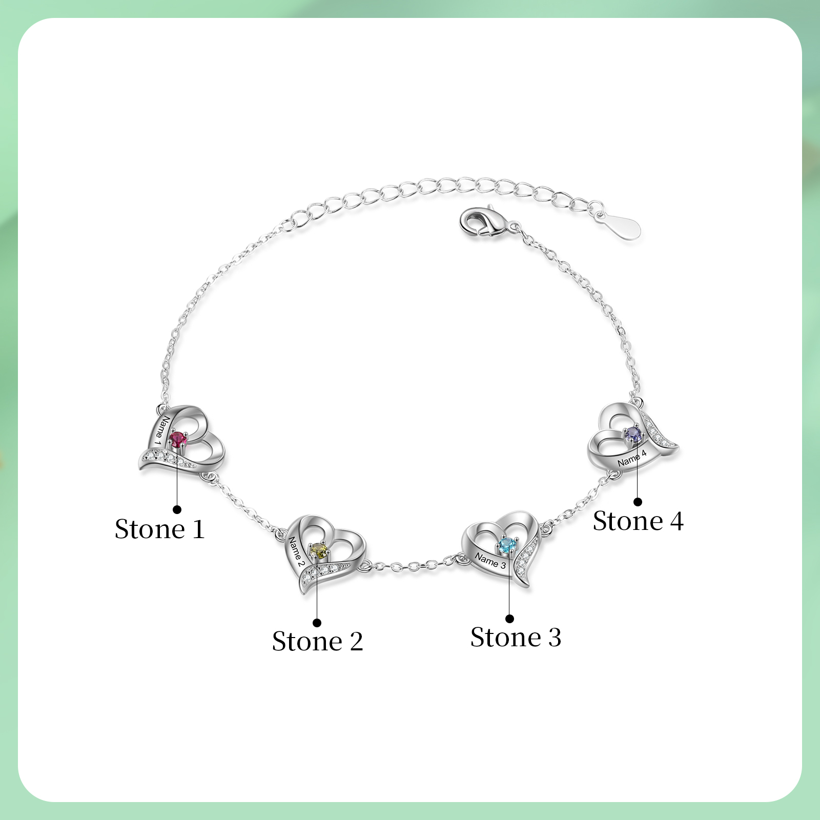 Personalised Heart Anklet With 1-5 Names & Birthstone - Custom Unique Gift for Her | Jessemade