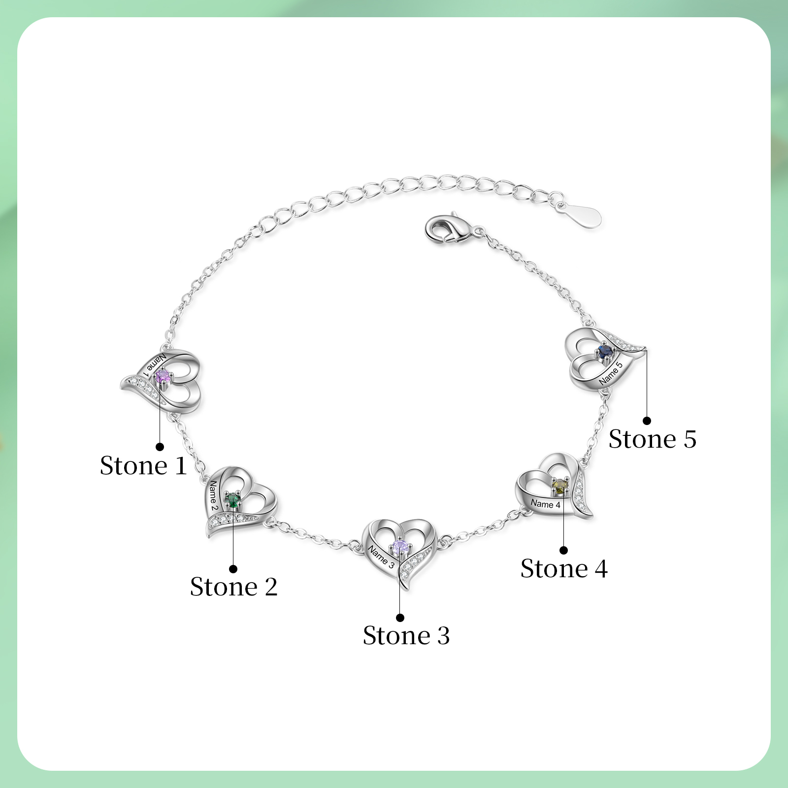 Personalised Heart Anklet With 1-5 Names & Birthstone - Custom Unique Gift for Her | Jessemade