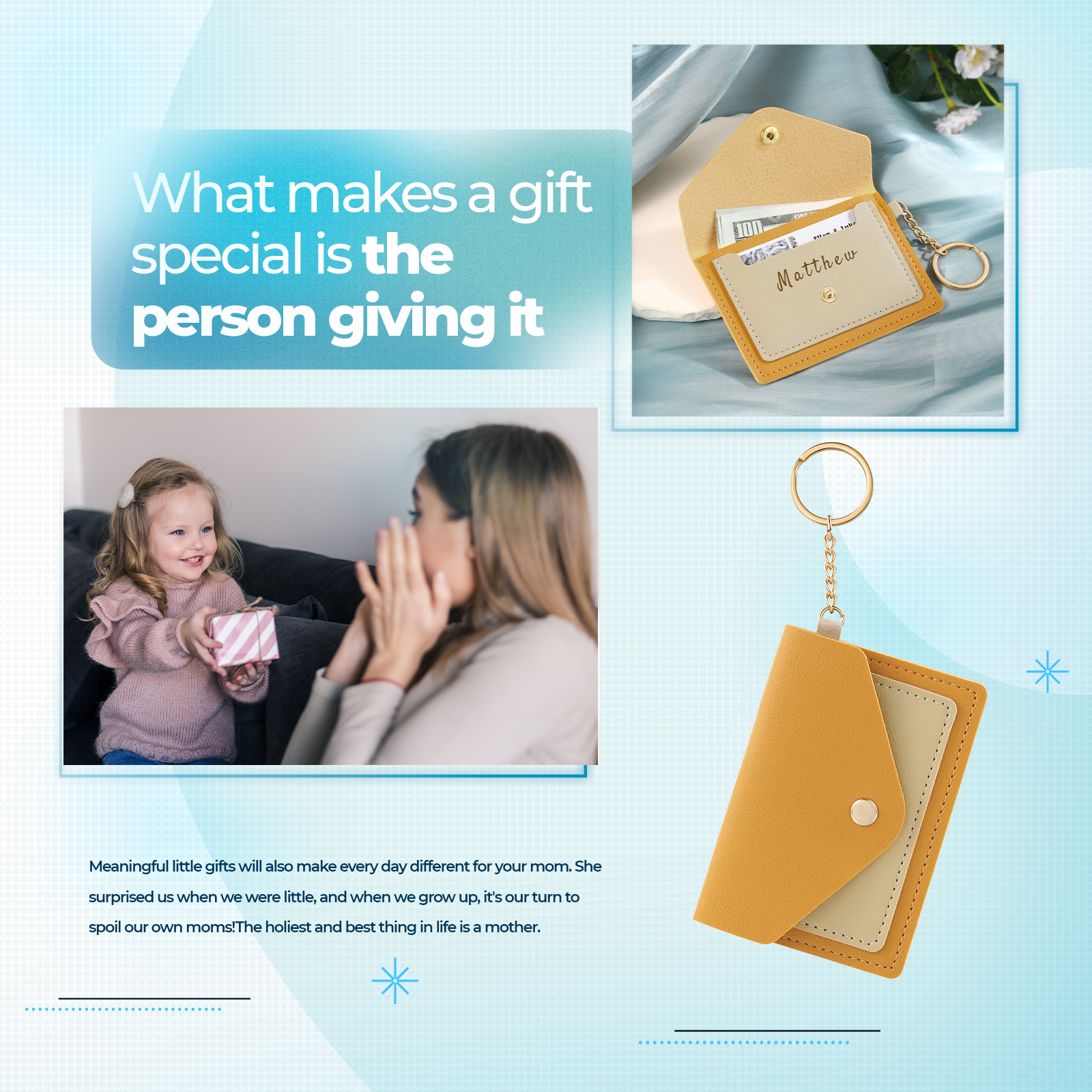 Personalised PU Leather Card Holder with Keychain – Stylish & Practical Gift