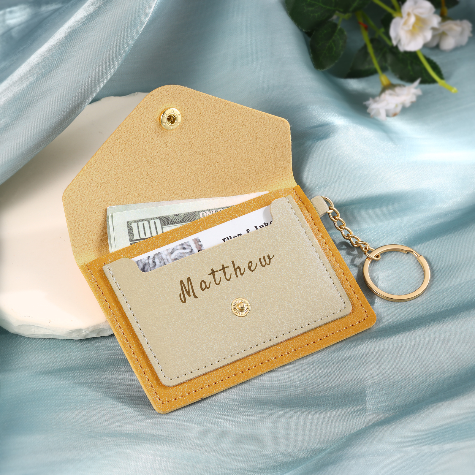 Personalised PU Leather Card Holder with Keychain – Stylish & Practical Gift