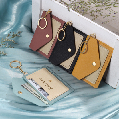 Personalised PU Leather Card Holder with Keychain – Stylish & Practical Gift