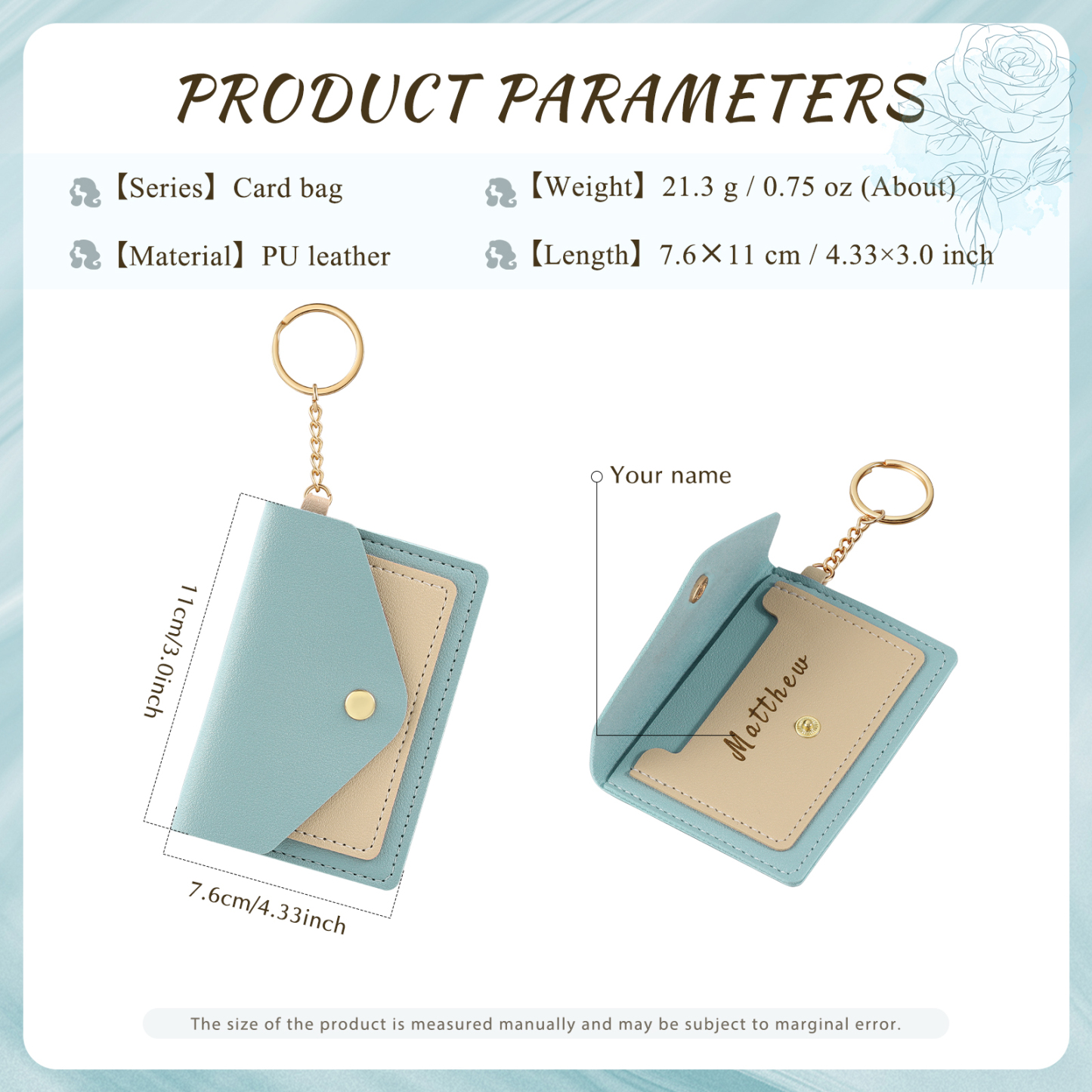 Personalised PU Leather Card Holder with Keychain – Stylish & Practical Gift