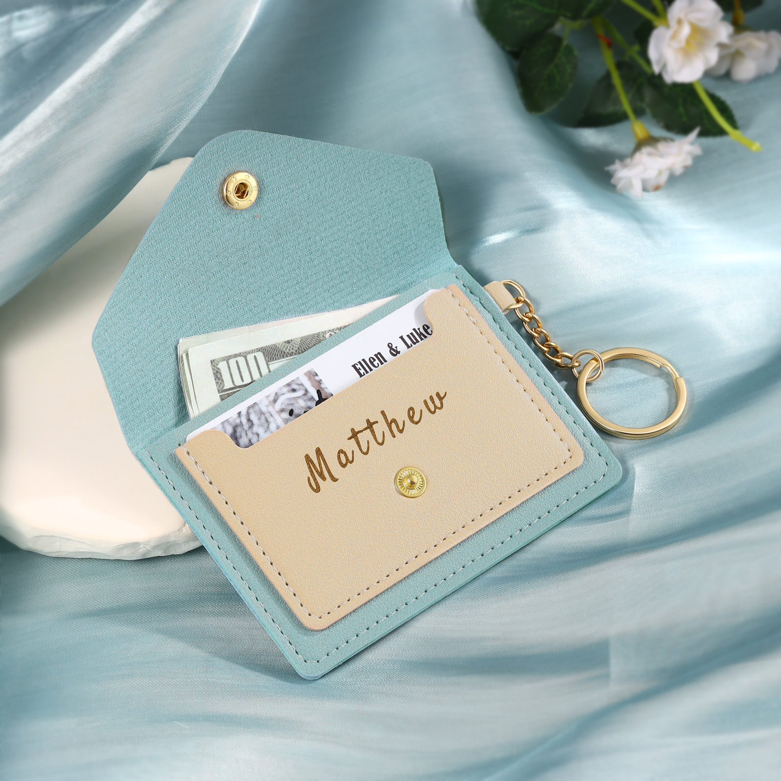 Personalised PU Leather Card Holder with Keychain – Stylish & Practical Gift