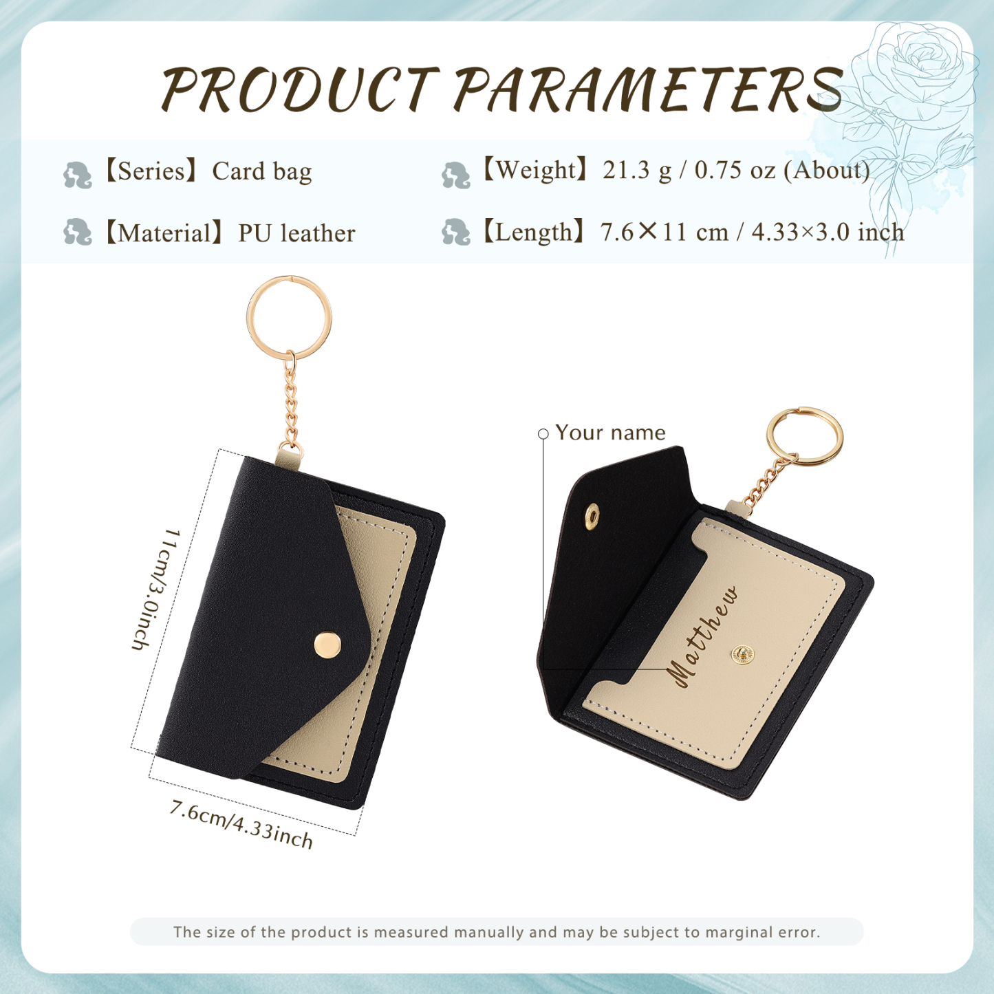 Personalised PU Leather Card Holder with Keychain – Stylish & Practical Gift