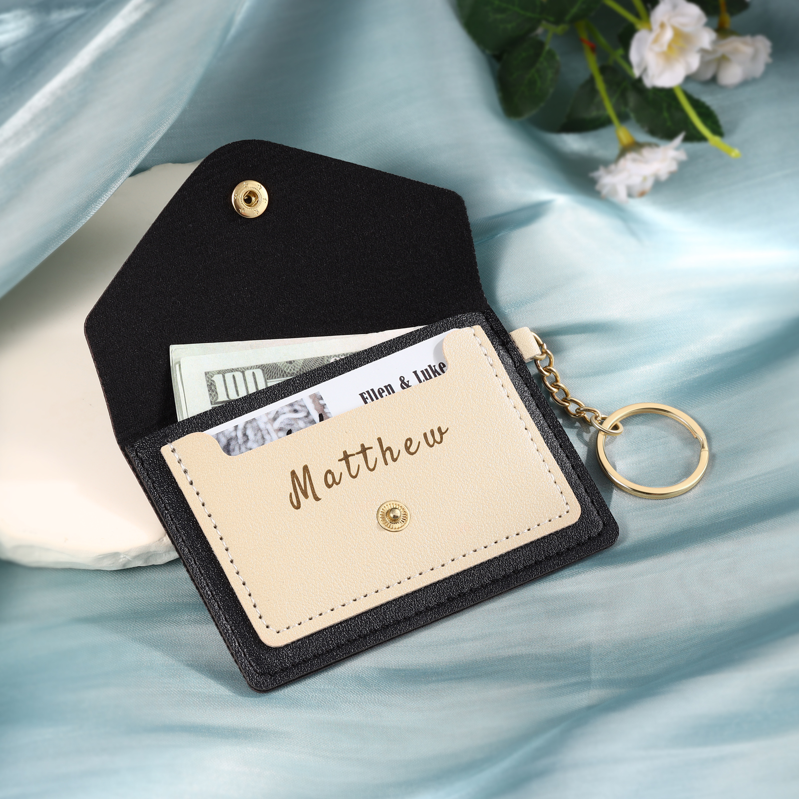 Personalised PU Leather Card Holder with Keychain – Stylish & Practical Gift