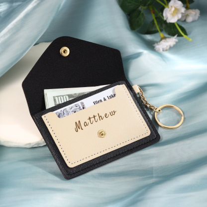 Personalised PU Leather Card Holder with Keychain – Stylish & Practical Gift