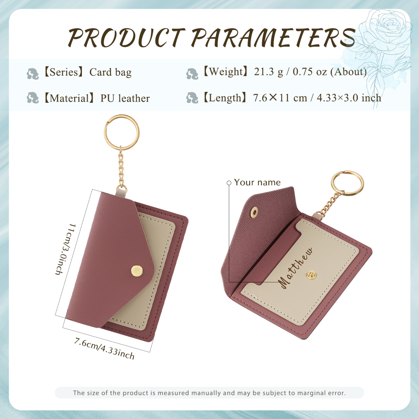 Personalised PU Leather Card Holder with Keychain – Stylish & Practical Gift