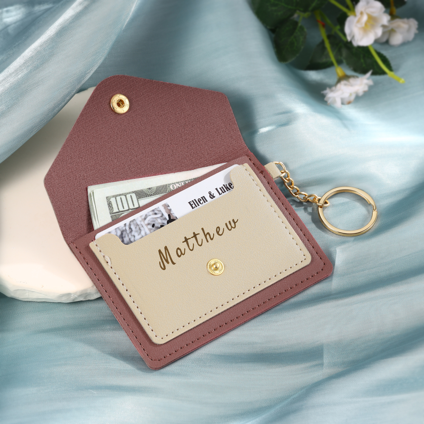 Personalised PU Leather Card Holder with Keychain – Stylish & Practical Gift