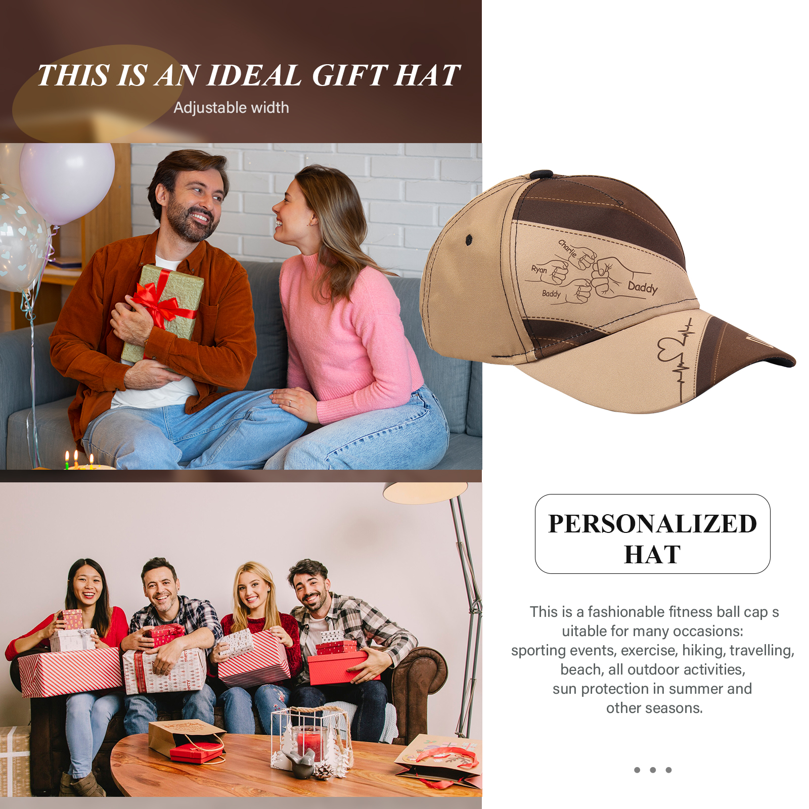 4 Names & 1 Text Personalised Daddy Baseball Cap – Custom Gift for Dad – Unique Father’s Day Dad Hat from Kids | Jessemade