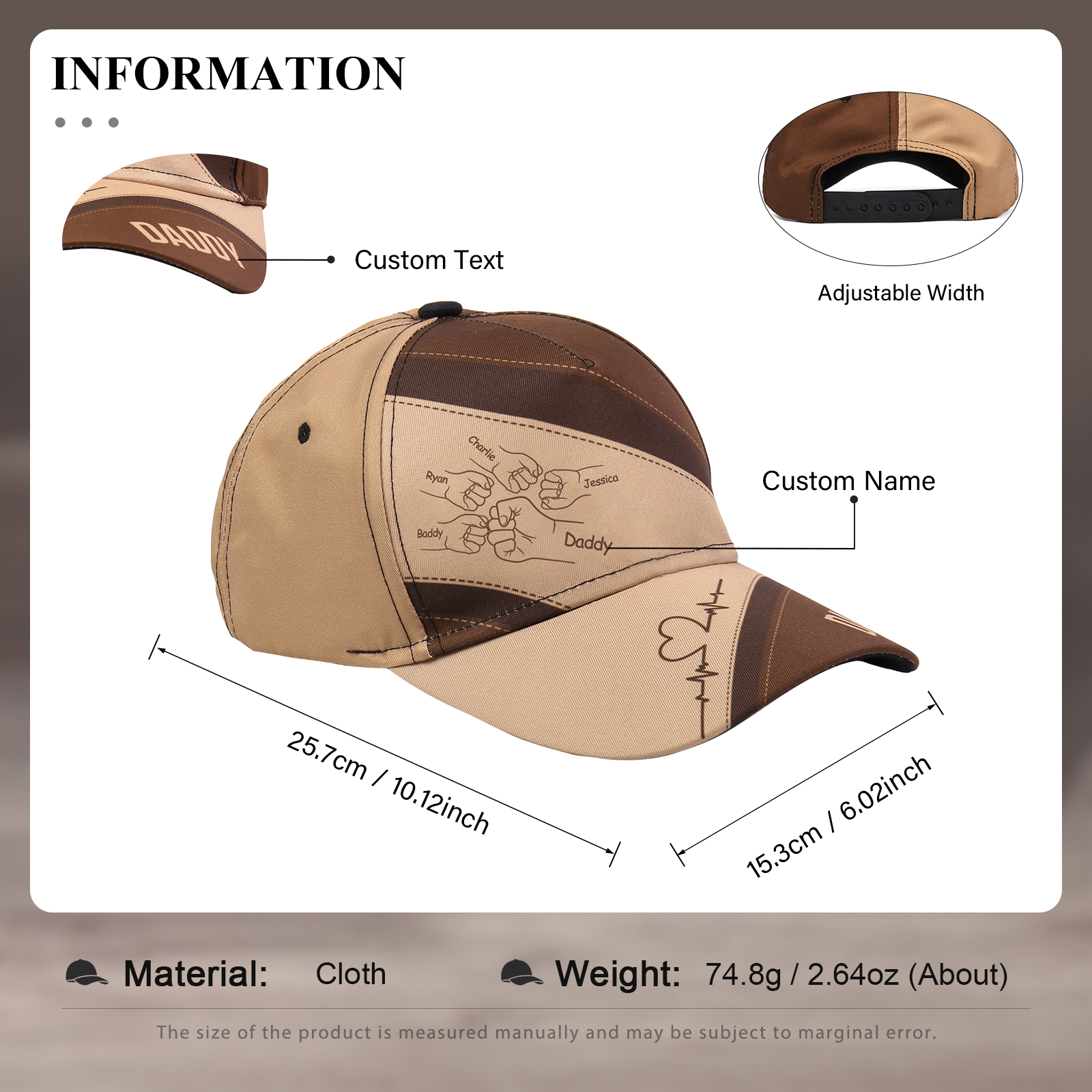 5 Names & 1 Text Personalised Daddy Baseball Cap – Custom Gift for Dad – Unique Father’s Day Dad Hat from Kids | Jessemade