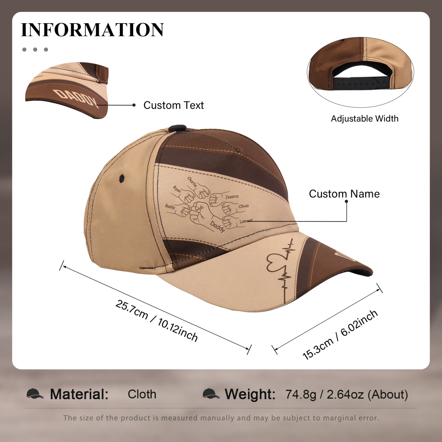 7 Names & 1 Text Personalised Daddy Baseball Cap – Custom Gift for Dad – Unique Father’s Day Dad Hat from Kids | Jessemade