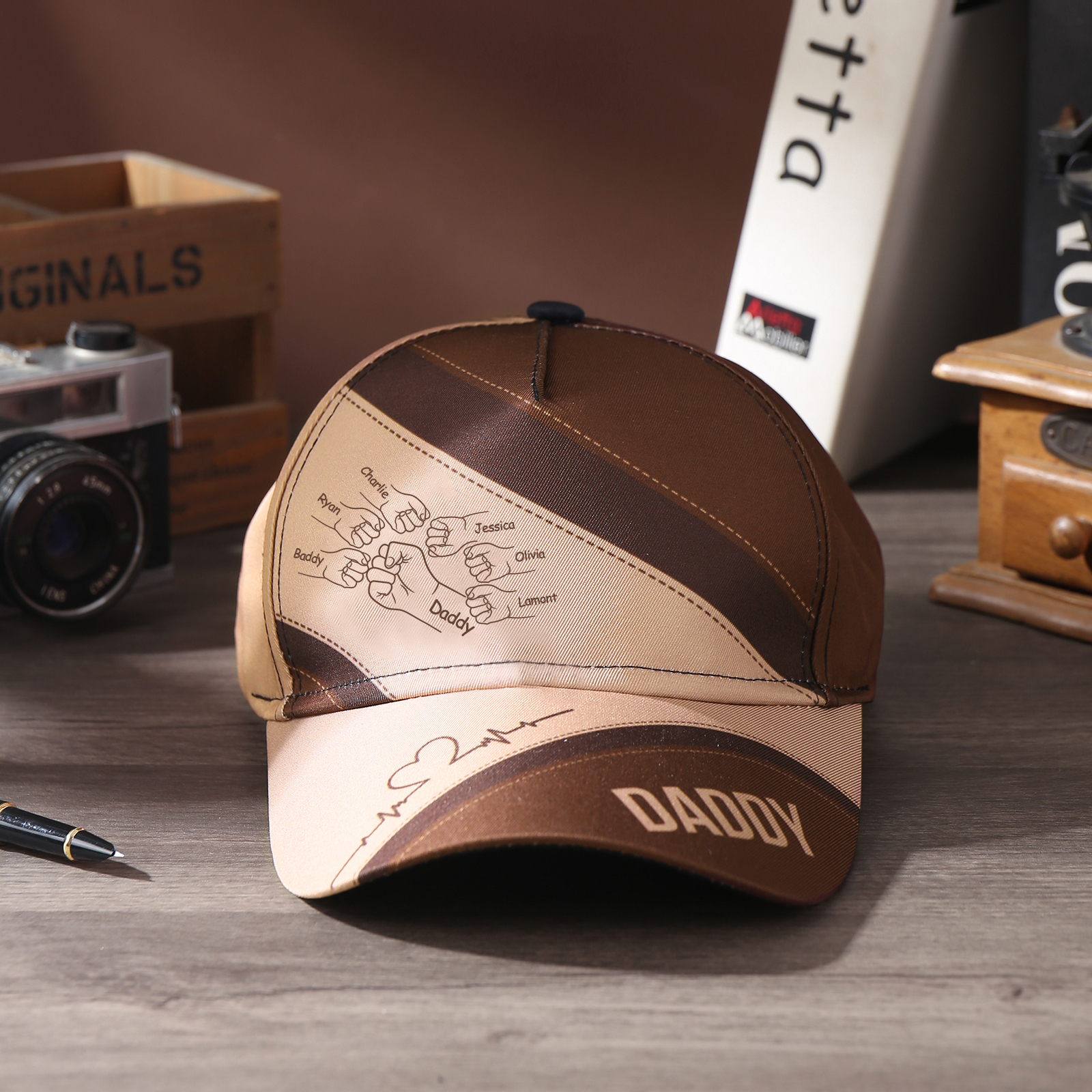 7 Names & 1 Text Personalised Daddy Baseball Cap – Custom Gift for Dad – Unique Father’s Day Dad Hat from Kids | Jessemade