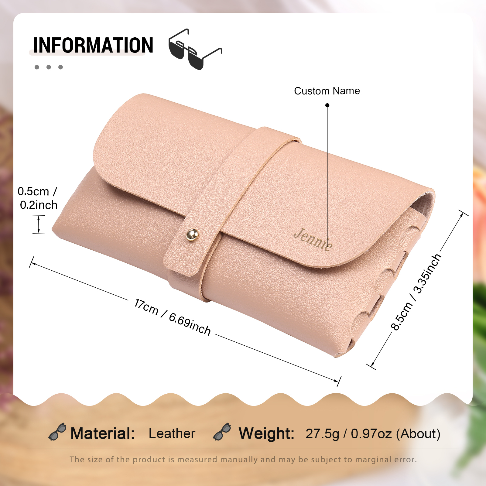 Personalised Glasses Case – Custom Name Available in Pink, Brown, Beige, and Blue | Jessemade