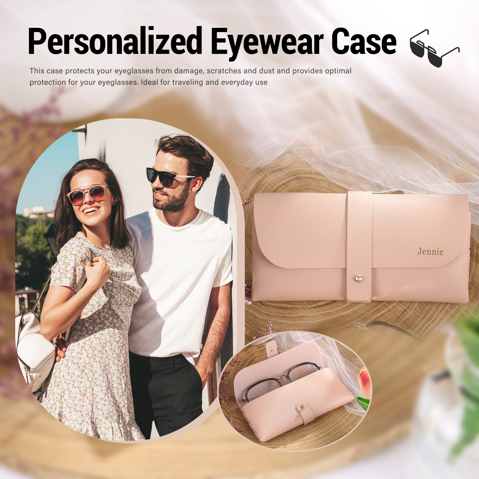 Personalised Glasses Case – Custom Name Available in Pink, Brown, Beige, and Blue | Jessemade