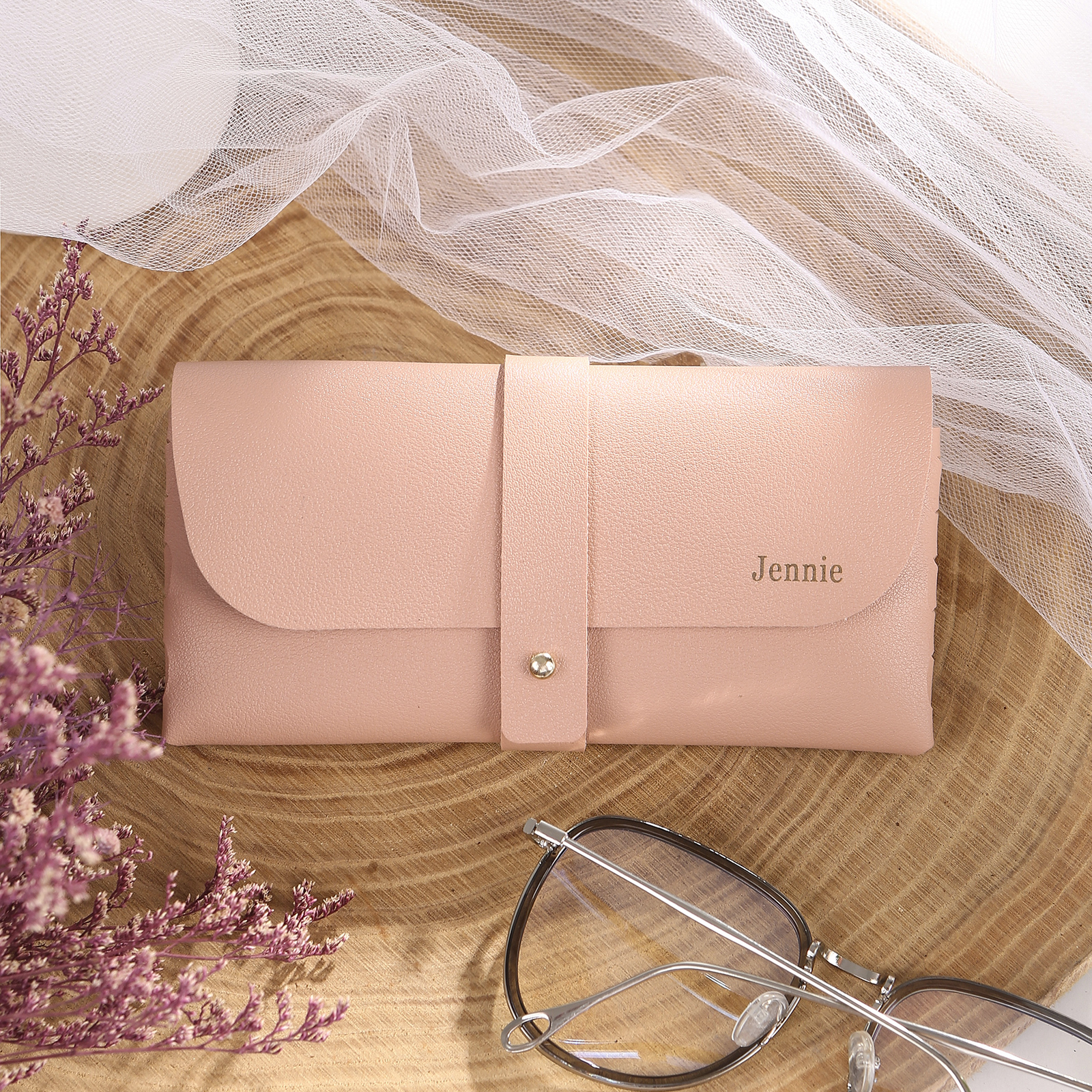 Personalised Glasses Case – Custom Name Available in Pink, Brown, Beige, and Blue | Jessemade