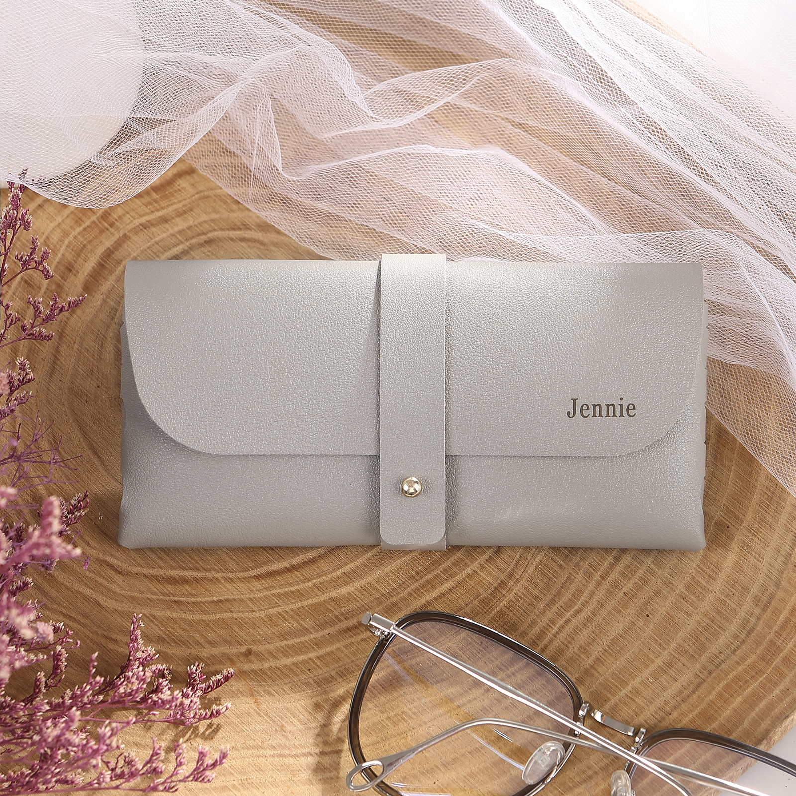 Personalised Glasses Case – Custom Name Available in Pink, Brown, Beige, and Blue | Jessemade