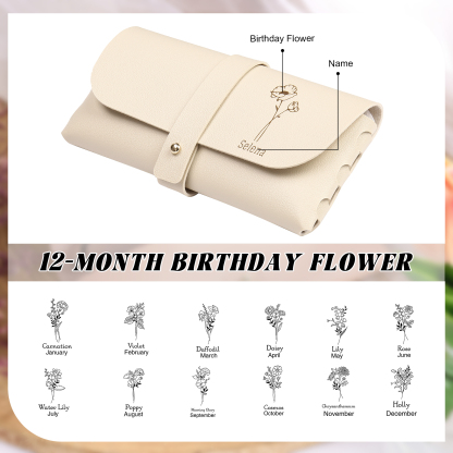 Personalized Glasses Case – Custom Name & Birth Flower, Available in Pink, Brown, Beige, and Blue | Jessemade