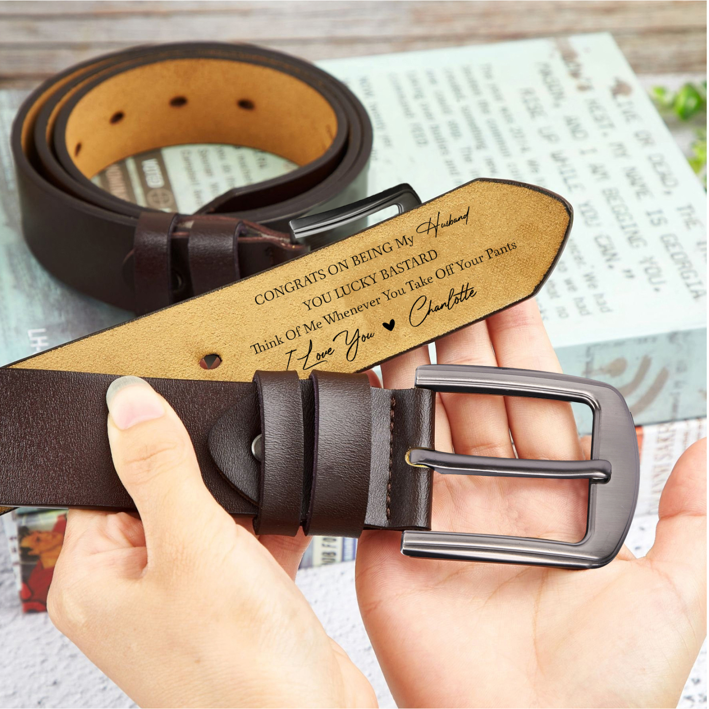 Personalised Leather Belt with Custom Name – Couple's Gift Thoughtful Anniversary for Him | Jessemade