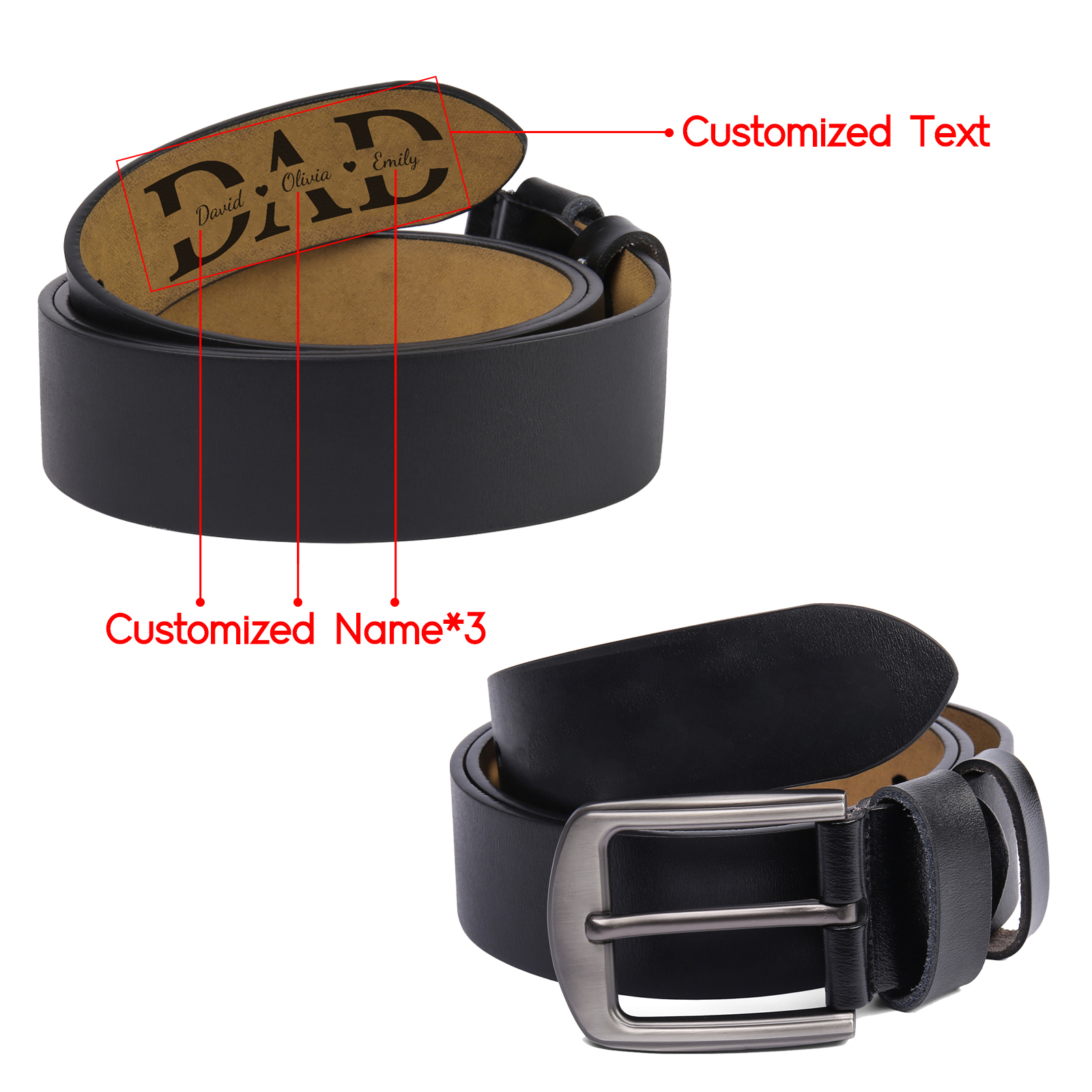 Personalised 3 Names Leather Belt, Custom You Wonderful Man Belt Gift for Dad | Jessemade