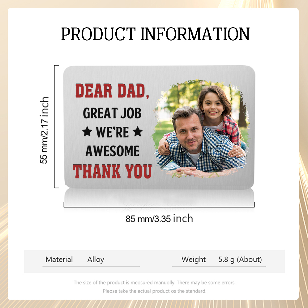 Personalised Photo Wallet Card, Custom Engraved Metal Card Gift for Dad | Jessemade