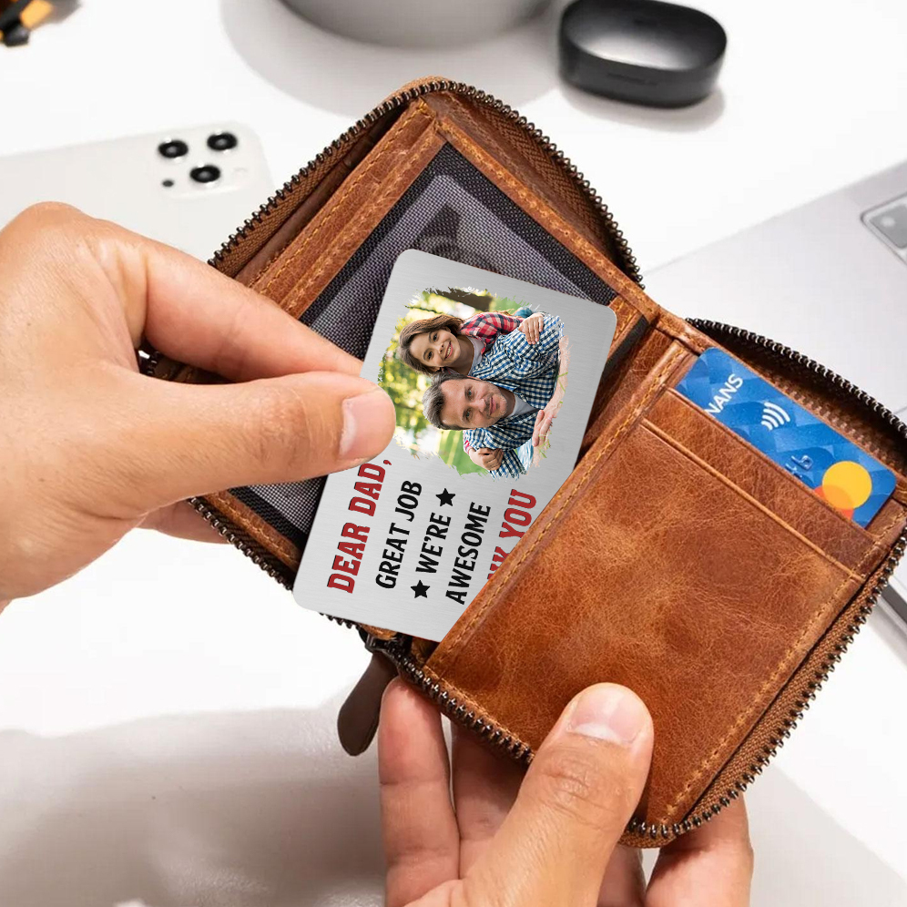 Personalised Photo Wallet Card, Custom Engraved Metal Card Gift for Dad | Jessemade