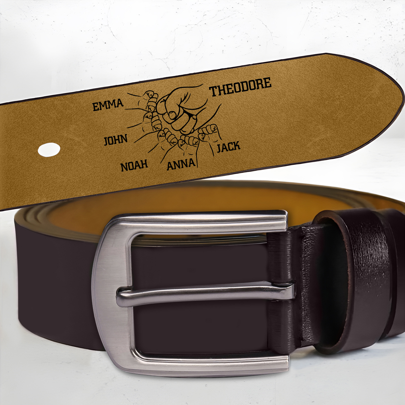 Personalized Men's Belt Custom Engraved Leather Belt with Names Thoughtful Gift for Dad | Lorajewel