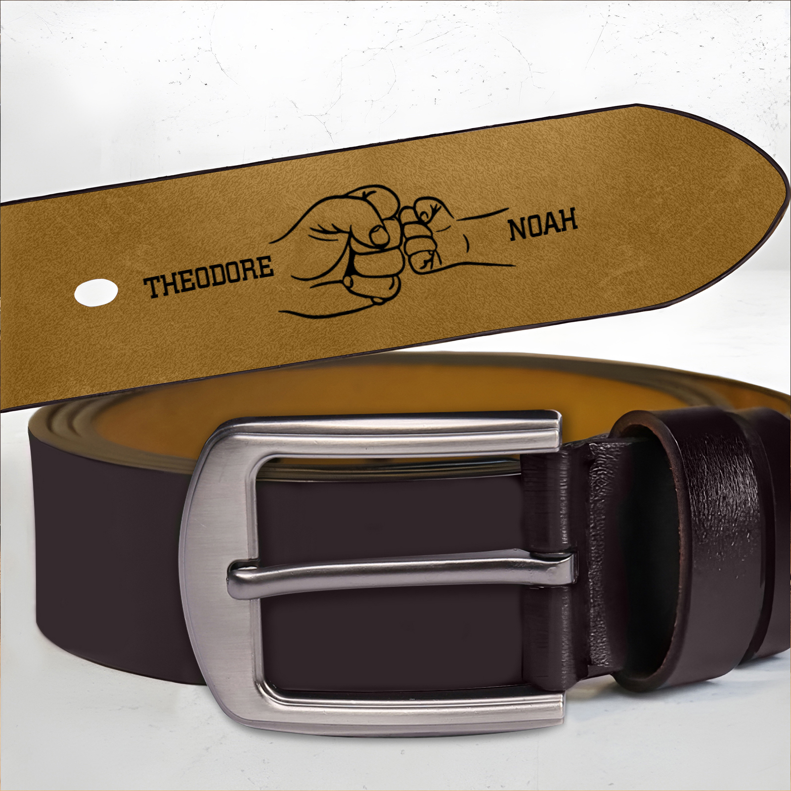 Personalised Fist Leather Belt Engraved 3-7 Names Adjustable Length Belt Gift for Dad