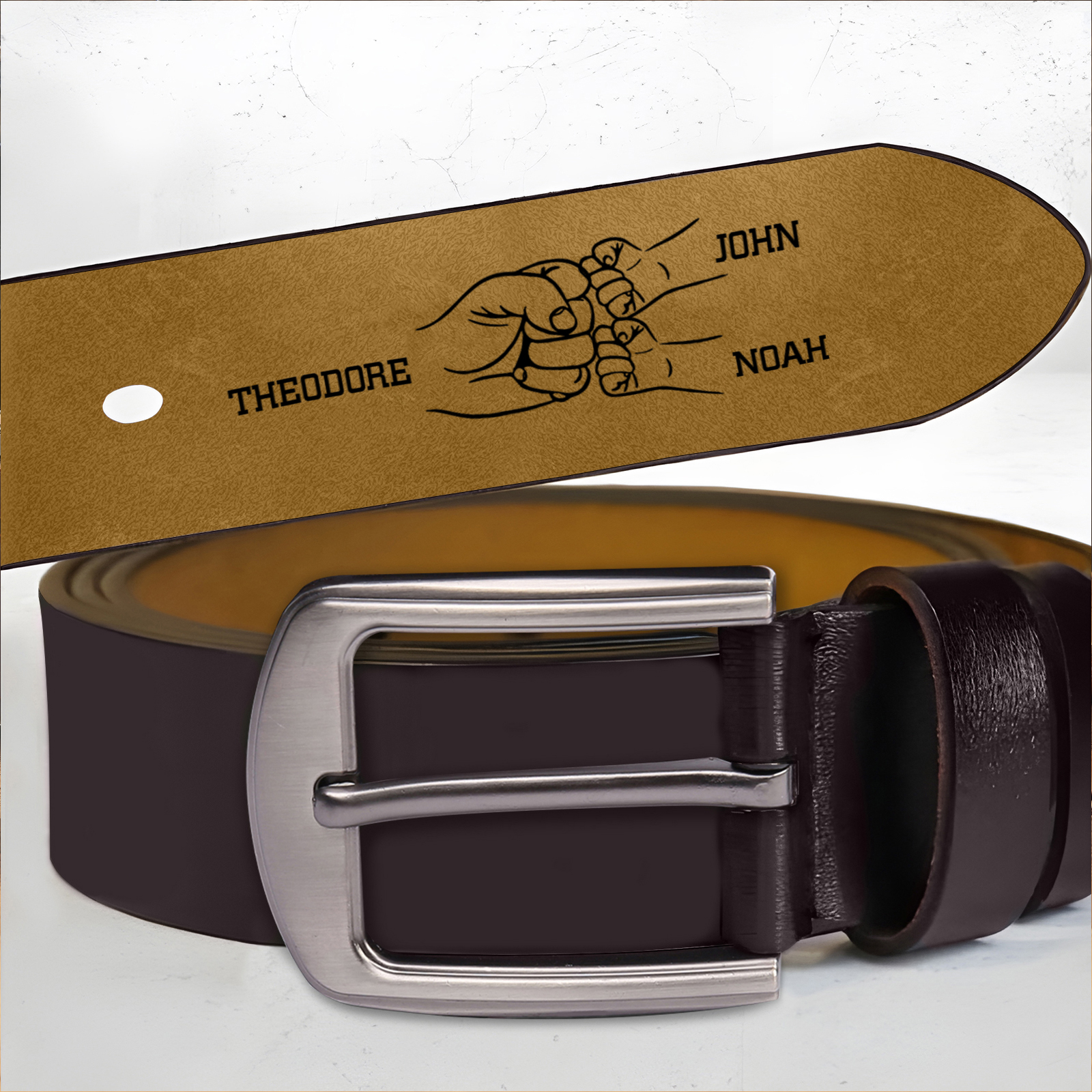 Personalised Fist Leather Belt Engraved 3-7 Names Adjustable Length Belt Gift for Dad
