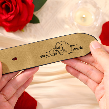 Personalised Leather Belt, Custom Engraved 2 Names Belt Gift for Dad | Jessemade