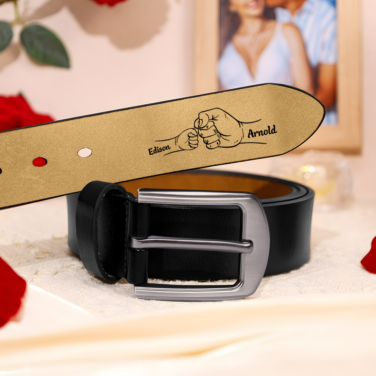 Personalised Leather Belt, Custom Engraved 2 Names Belt Gift for Dad | Jessemade